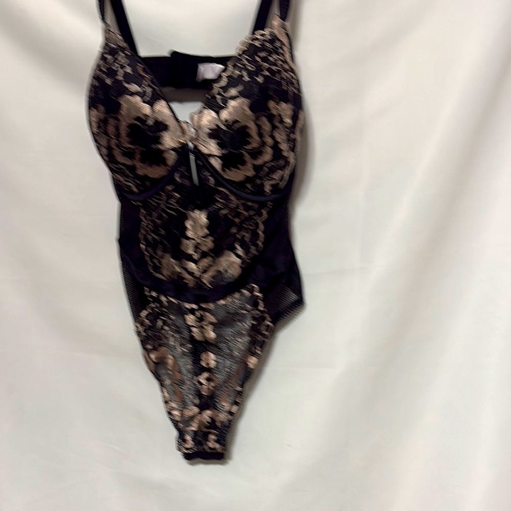 Auden Black and Gold Lace Bodysuit - Women Intimates